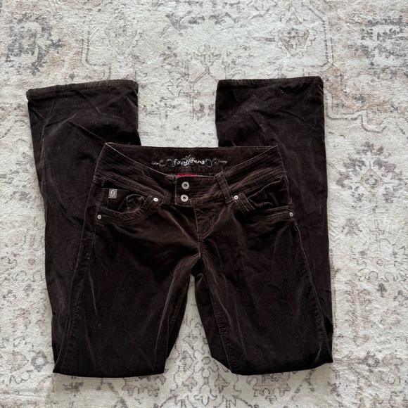 American Vintage Pants - Rare Y2K brown velvet low rise flared pants by Foxy Jeans